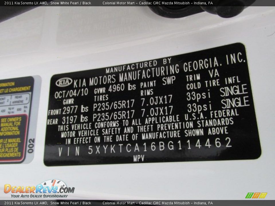 2011 Kia Sorento LX AWD Snow White Pearl / Black Photo #19
