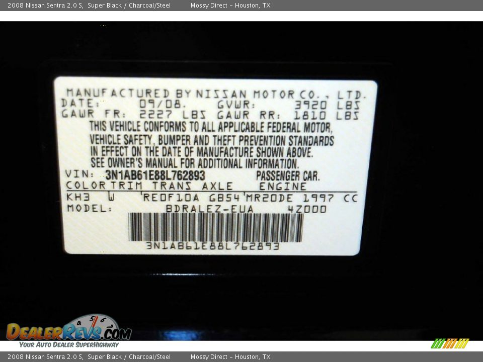 2008 Nissan Sentra 2.0 S Super Black / Charcoal/Steel Photo #12