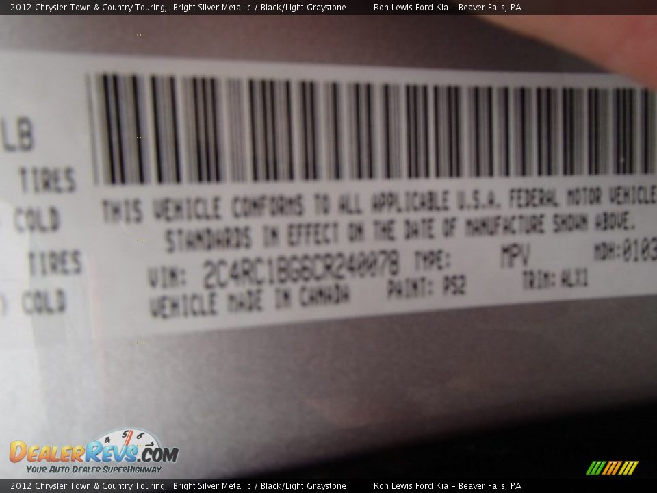 2012 Chrysler Town & Country Touring Bright Silver Metallic / Black/Light Graystone Photo #20