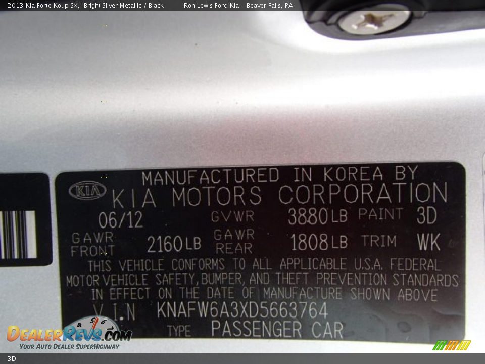 Kia Color Code 3D Bright Silver Metallic