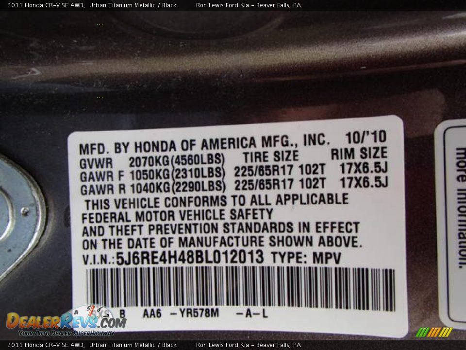2011 Honda CR-V SE 4WD Urban Titanium Metallic / Black Photo #20