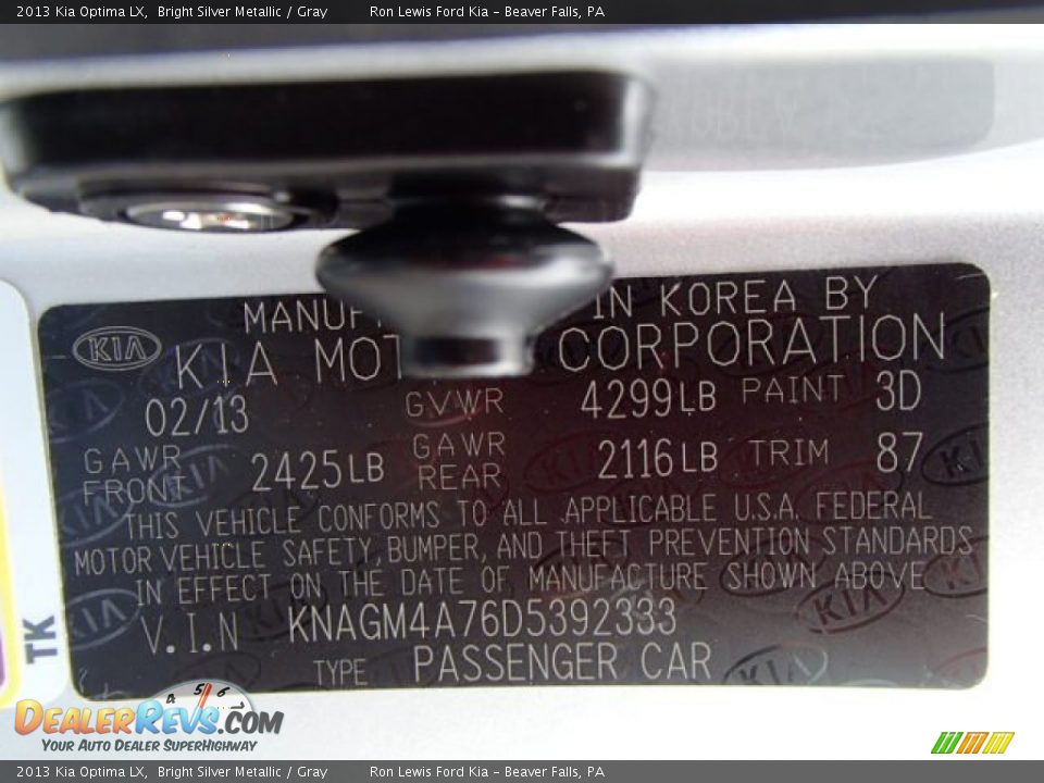 2013 Kia Optima LX Bright Silver Metallic / Gray Photo #20