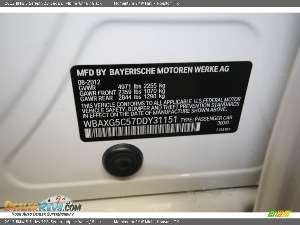 2013 BMW 5 Series 528i Sedan Alpine White / Black Photo #9