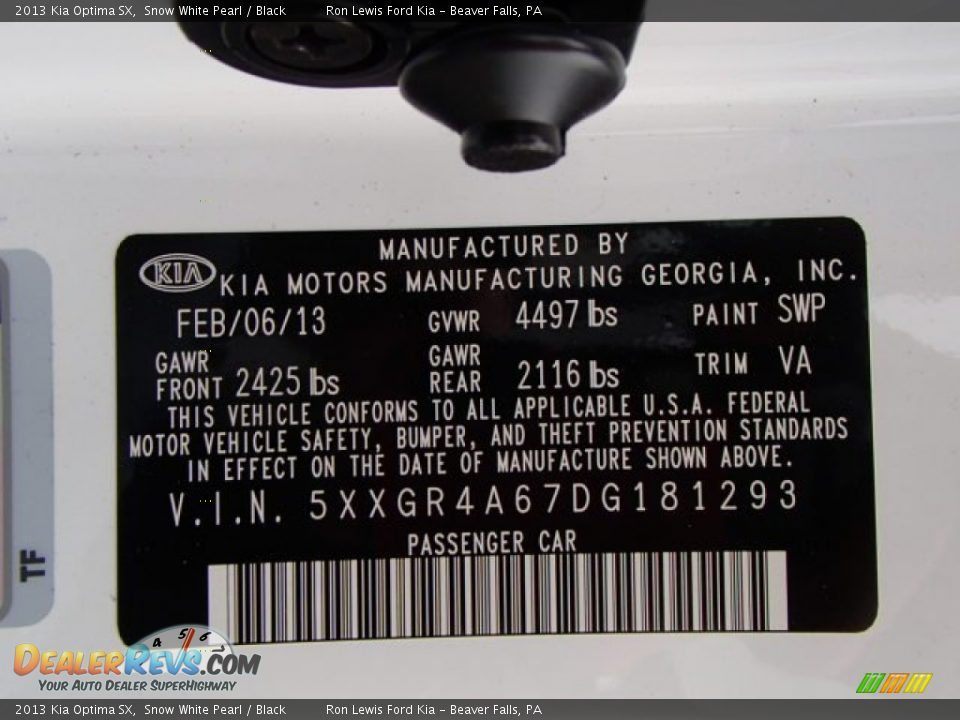 2013 Kia Optima SX Snow White Pearl / Black Photo #20
