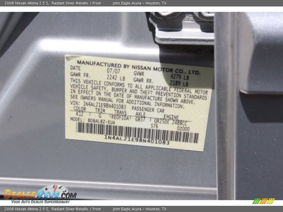 2008 Nissan Altima 2.5 S Radiant Silver Metallic / Frost Photo #29