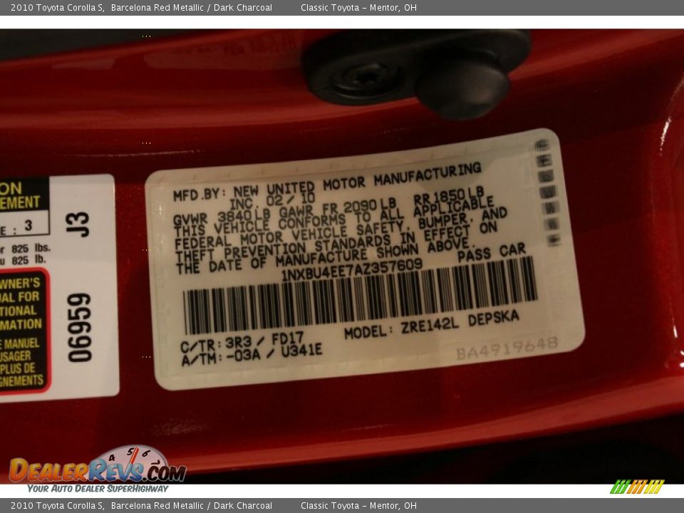 2010 Toyota Corolla S Barcelona Red Metallic / Dark Charcoal Photo #16