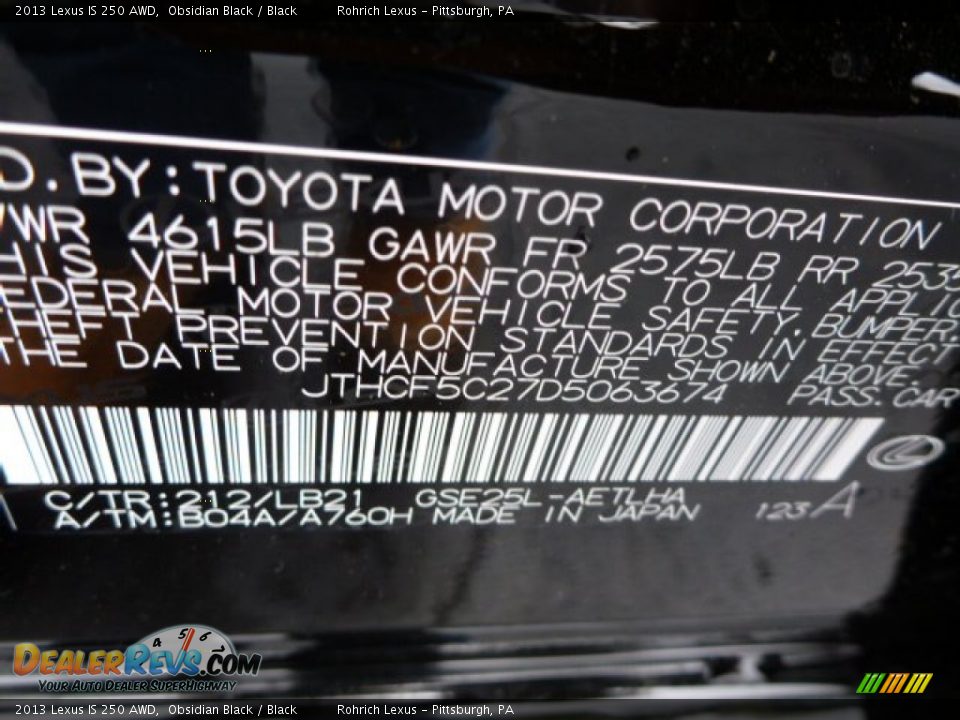 2013 Lexus IS 250 AWD Obsidian Black / Black Photo #18