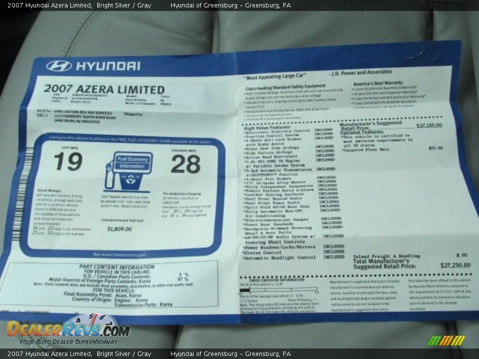 2007 Hyundai Azera Limited Bright Silver / Gray Photo #23