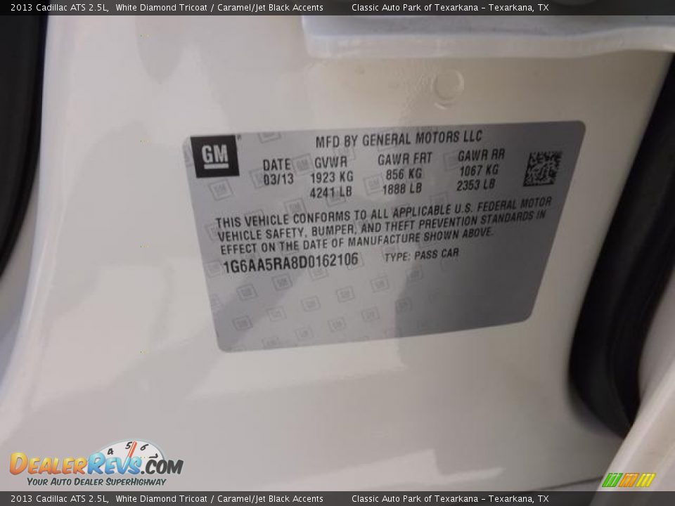 2013 Cadillac ATS 2.5L White Diamond Tricoat / Caramel/Jet Black Accents Photo #30