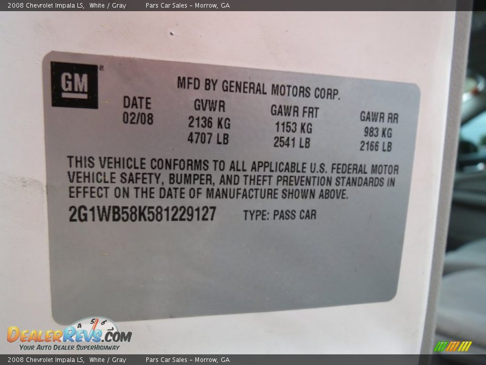 2008 Chevrolet Impala LS White / Gray Photo #14