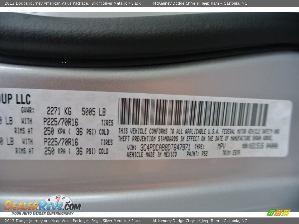 2013 Dodge Journey American Value Package Bright Silver Metallic / Black Photo #7