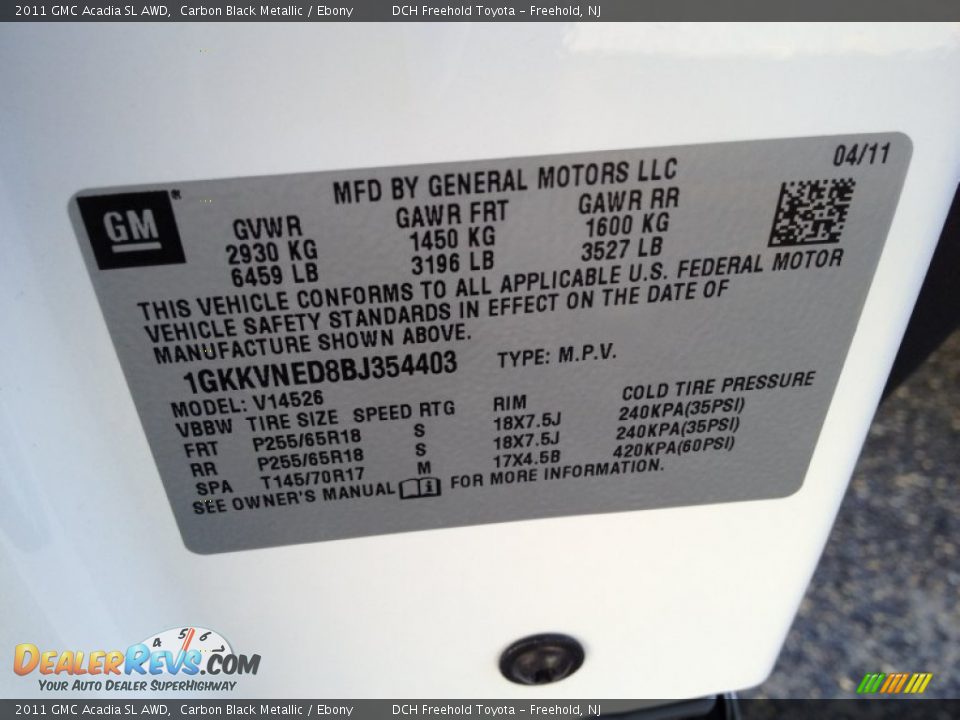 2011 GMC Acadia SL AWD Carbon Black Metallic / Ebony Photo #16