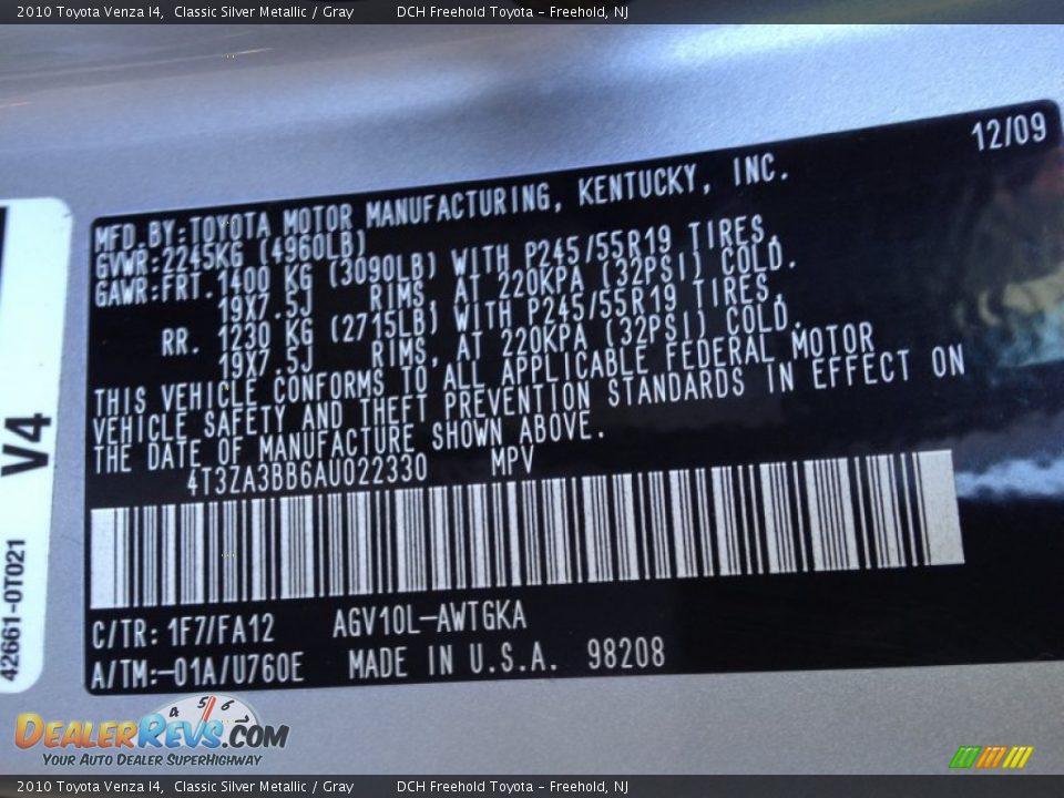 2010 Toyota Venza I4 Classic Silver Metallic / Gray Photo #16