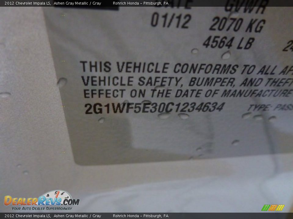 2012 Chevrolet Impala LS Ashen Gray Metallic / Gray Photo #16