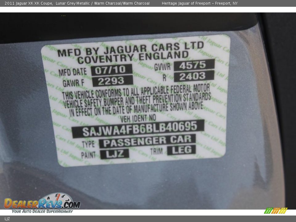 Jaguar Color Code LJZ Lunar Grey Metallic