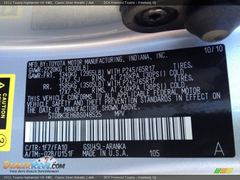 2011 Toyota Highlander V6 4WD Classic Silver Metallic / Ash Photo #16