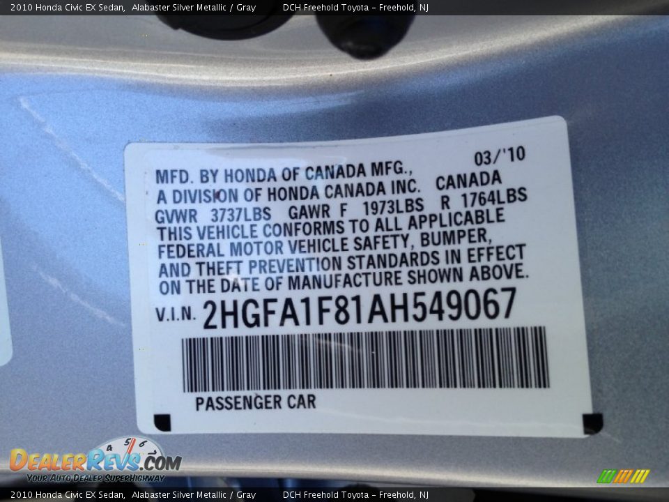 2010 Honda Civic EX Sedan Alabaster Silver Metallic / Gray Photo #17