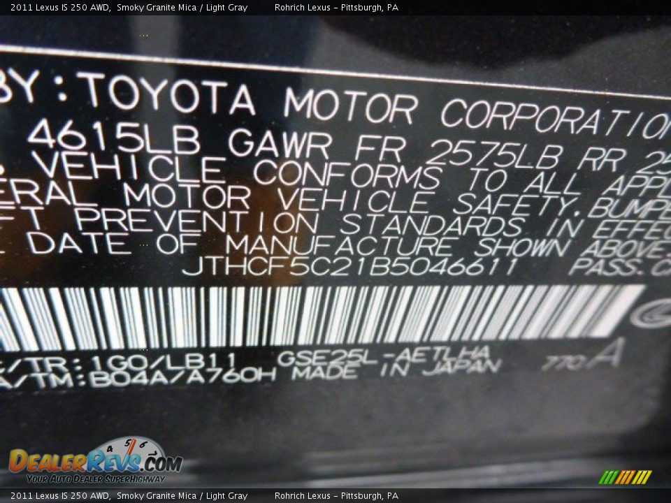 2011 Lexus IS 250 AWD Smoky Granite Mica / Light Gray Photo #20