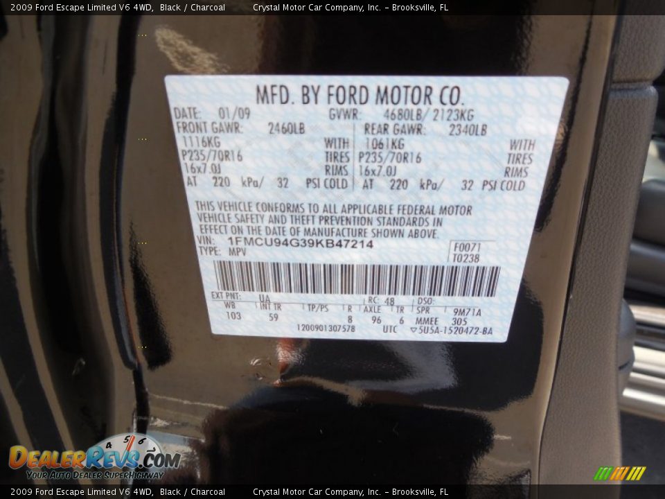 2009 Ford Escape Limited V6 4WD Black / Charcoal Photo #24