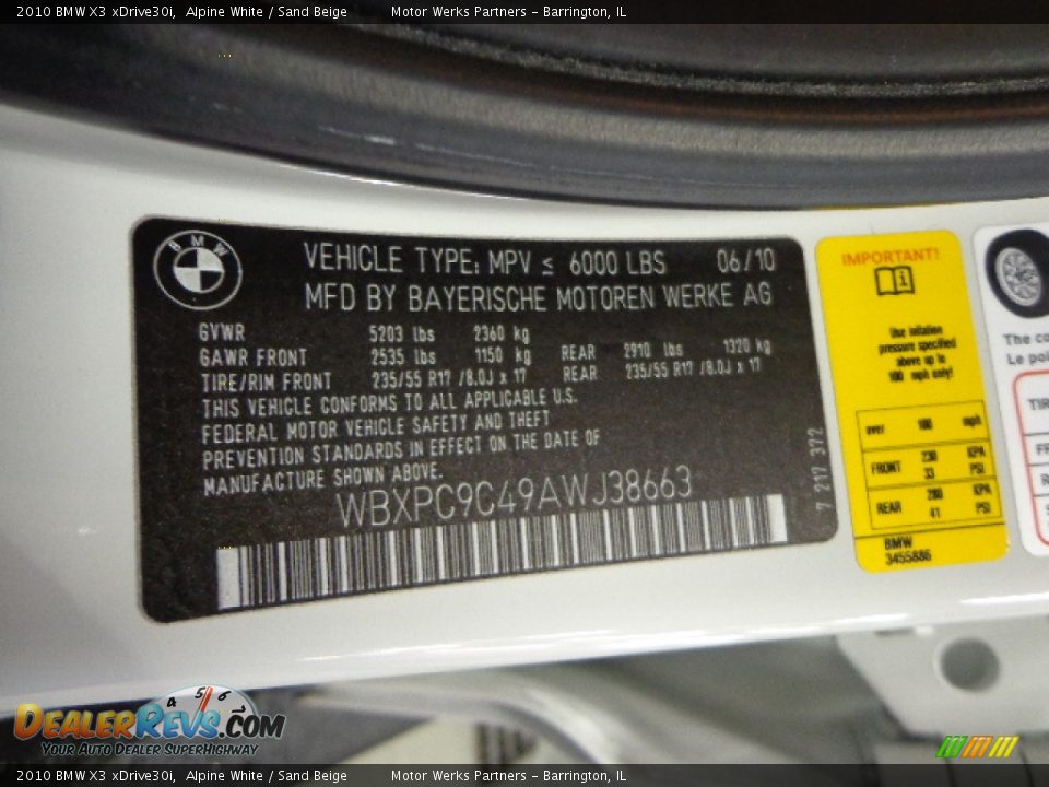 2010 BMW X3 xDrive30i Alpine White / Sand Beige Photo #27