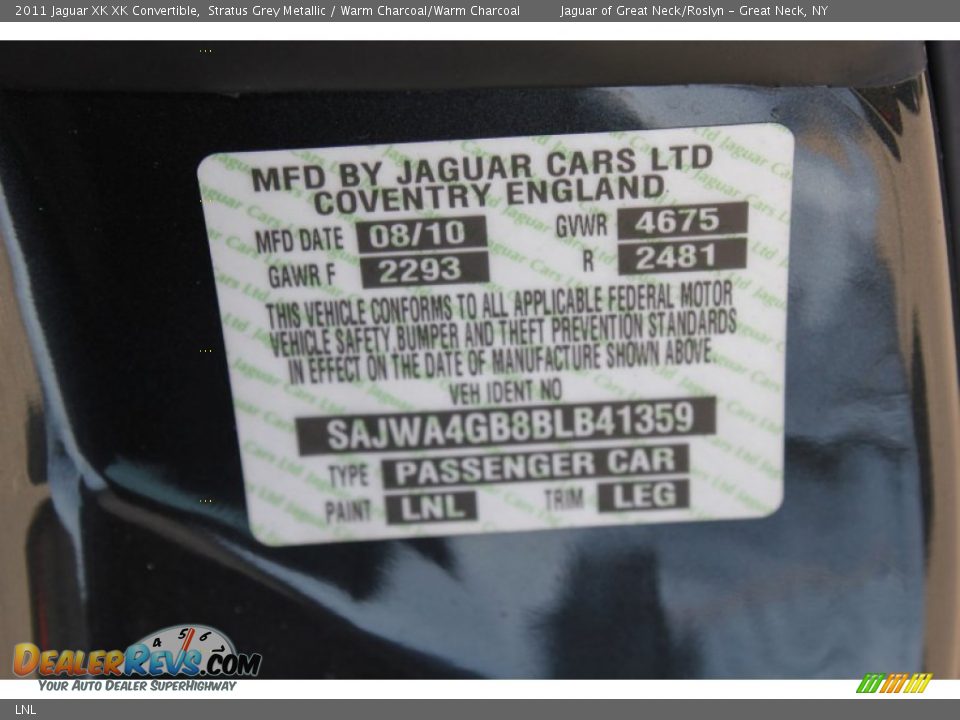 Jaguar Color Code LNL Stratus Grey Metallic