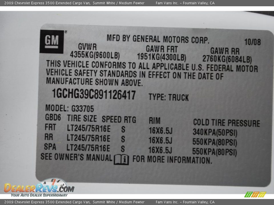 2009 Chevrolet Express 3500 Extended Cargo Van Summit White / Medium Pewter Photo #17