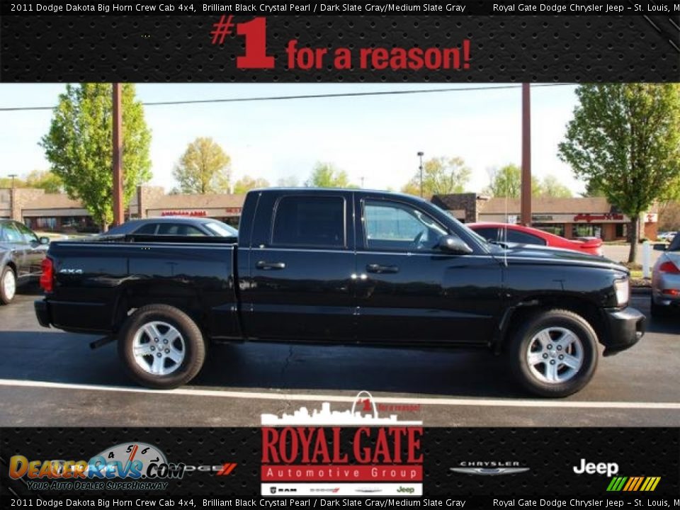 2011 Dodge Dakota Big Horn Crew Cab 4x4 Brilliant Black Crystal Pearl / Dark Slate Gray/Medium Slate Gray Photo #1