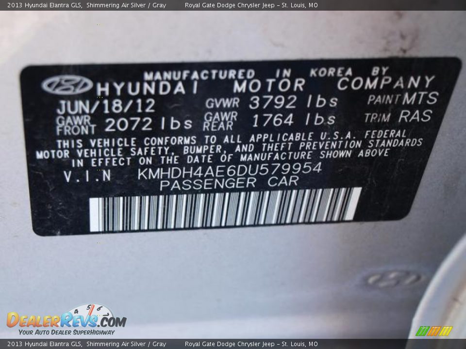 2013 Hyundai Elantra GLS Shimmering Air Silver / Gray Photo #16