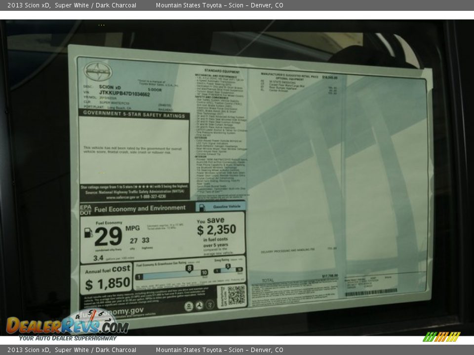 2013 Scion xD  Window Sticker Photo #10