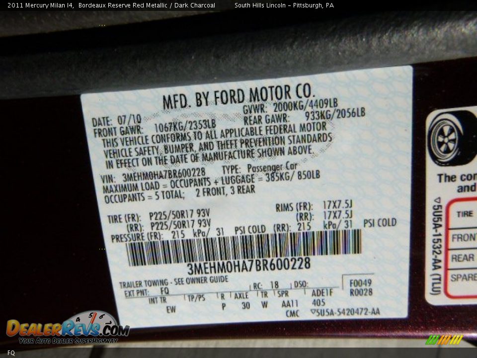 Mercury Color Code FQ Bordeaux Reserve Red Metallic