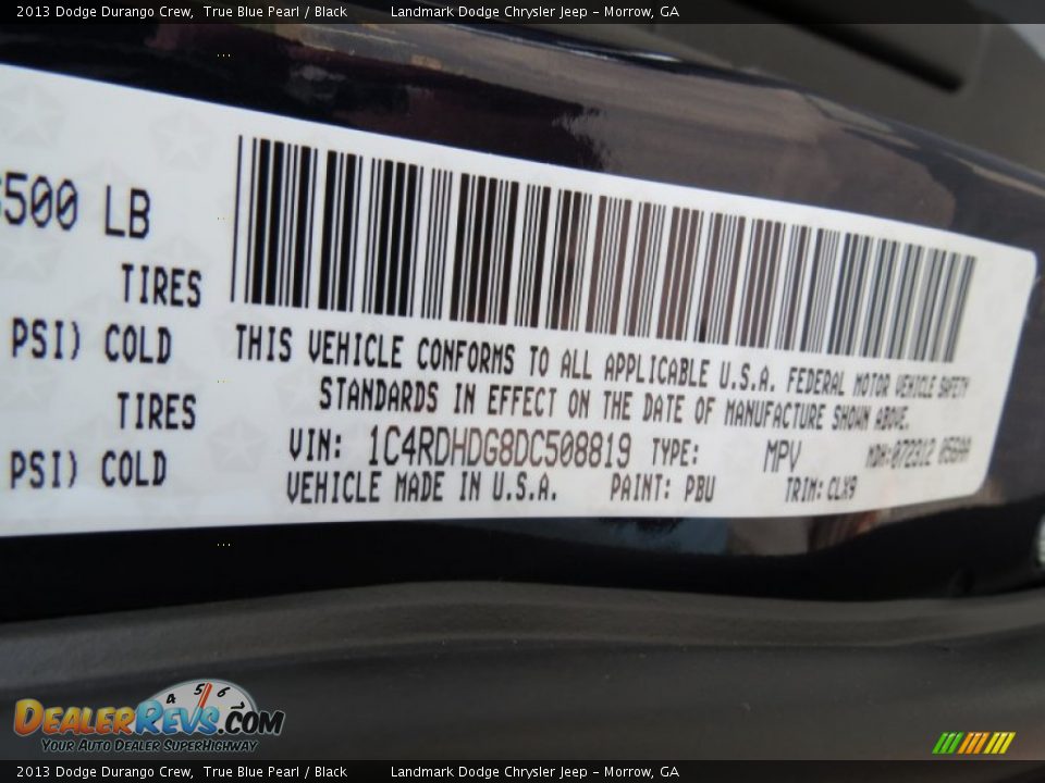2013 Dodge Durango Crew True Blue Pearl / Black Photo #12
