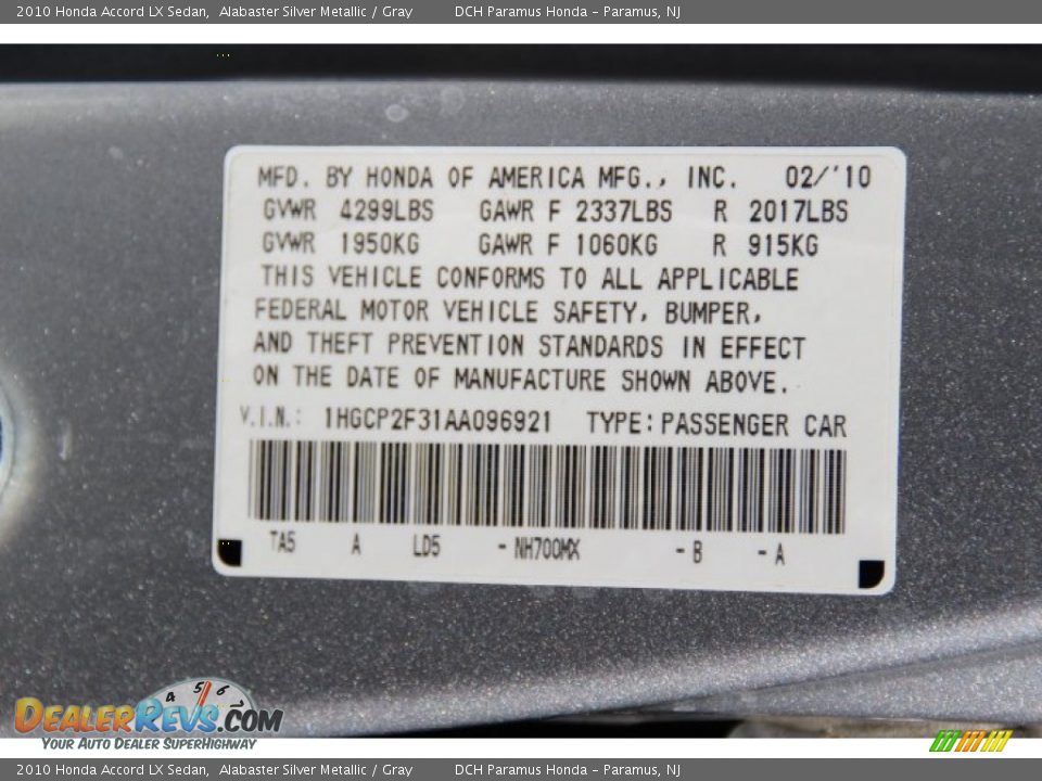 2010 Honda Accord LX Sedan Alabaster Silver Metallic / Gray Photo #25