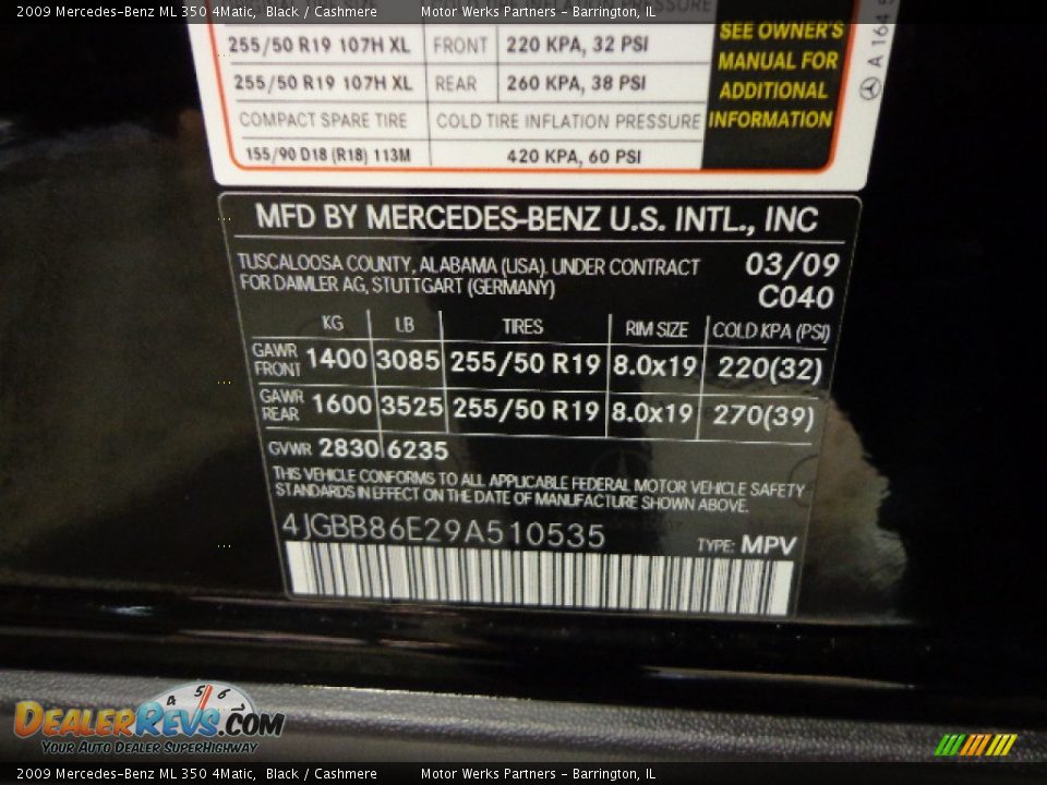 2009 Mercedes-Benz ML 350 4Matic Black / Cashmere Photo #32