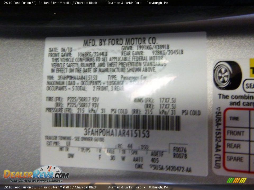 2010 Ford Fusion SE Brilliant Silver Metallic / Charcoal Black Photo #14