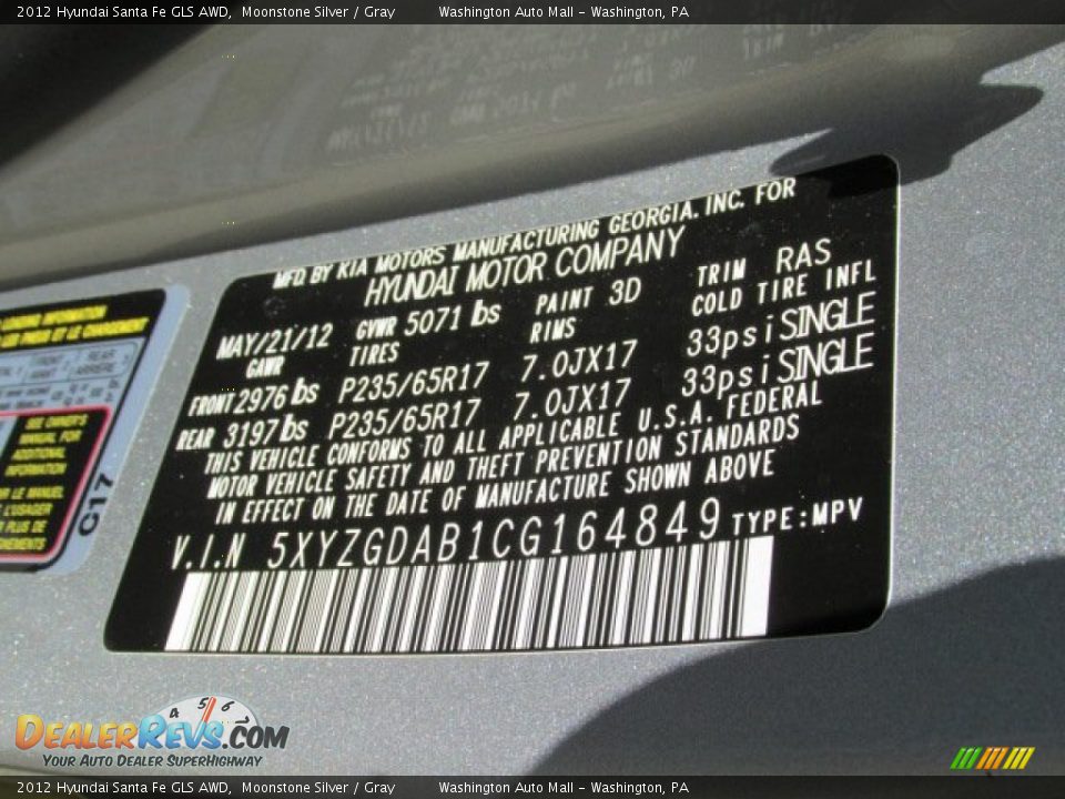 2012 Hyundai Santa Fe GLS AWD Moonstone Silver / Gray Photo #19
