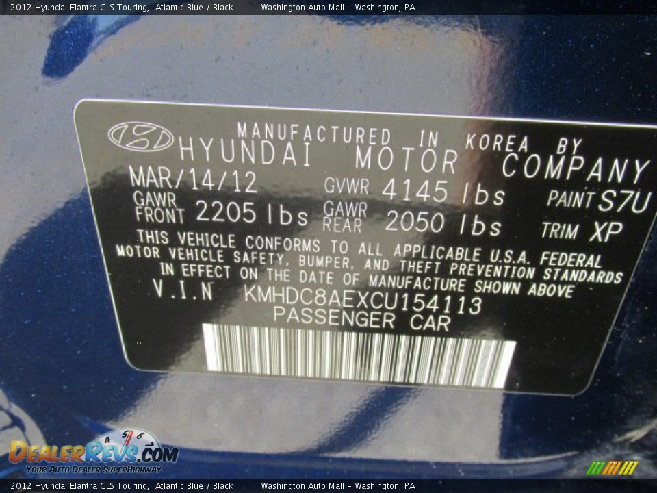 2012 Hyundai Elantra GLS Touring Atlantic Blue / Black Photo #19