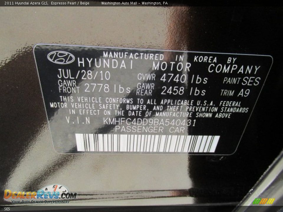 Hyundai Color Code SES Espresso Pearl