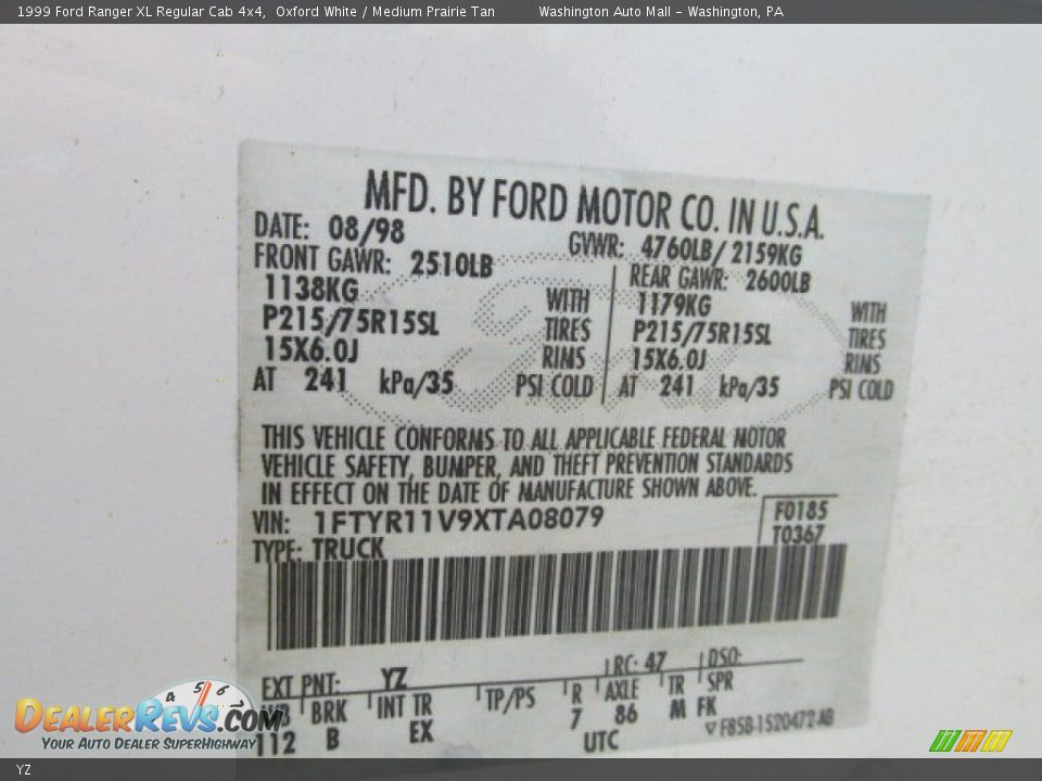 Ford Color Code YZ Oxford White