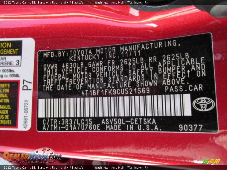 2012 Toyota Camry SE Barcelona Red Metallic / Black/Ash Photo #19
