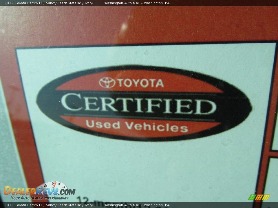 2012 Toyota Camry LE Sandy Beach Metallic / Ivory Photo #8