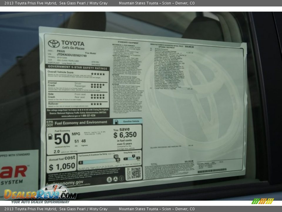 2013 Toyota Prius Five Hybrid Sea Glass Pearl / Misty Gray Photo #10