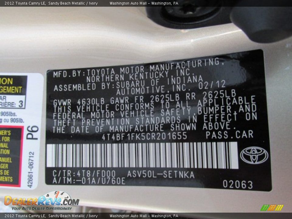 2012 Toyota Camry LE Sandy Beach Metallic / Ivory Photo #19