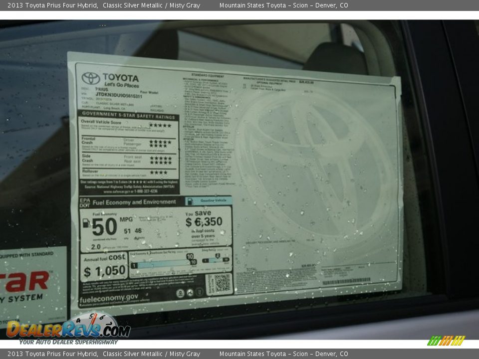 2013 Toyota Prius Four Hybrid Classic Silver Metallic / Misty Gray Photo #10
