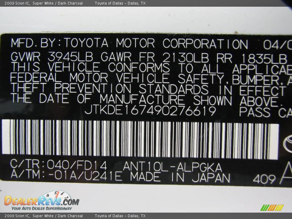 2009 Scion tC Super White / Dark Charcoal Photo #15