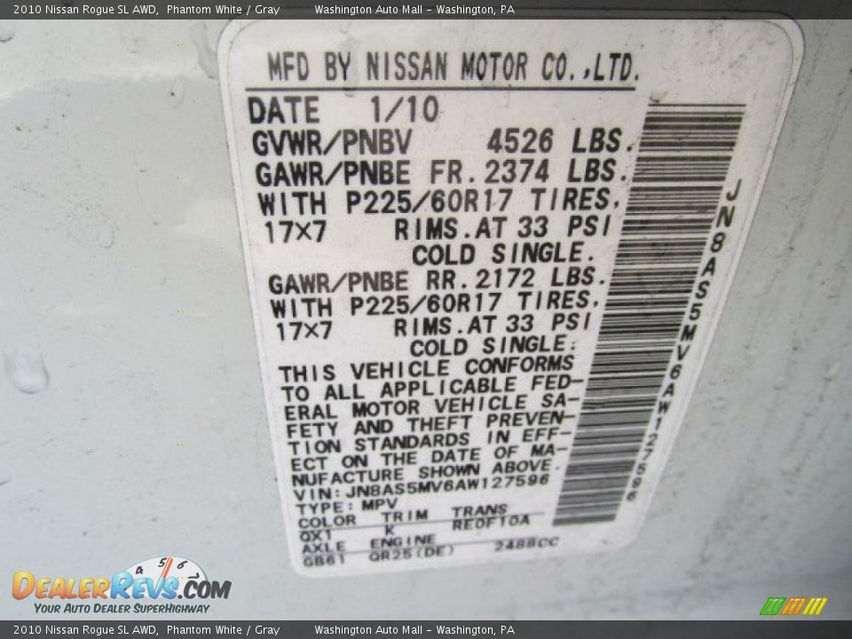 2010 Nissan Rogue SL AWD Phantom White / Gray Photo #19