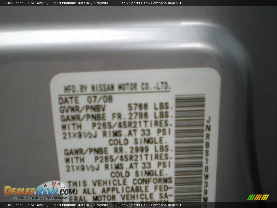 2009 Infiniti FX 50 AWD S Liquid Platinum Metallic / Graphite Photo #28