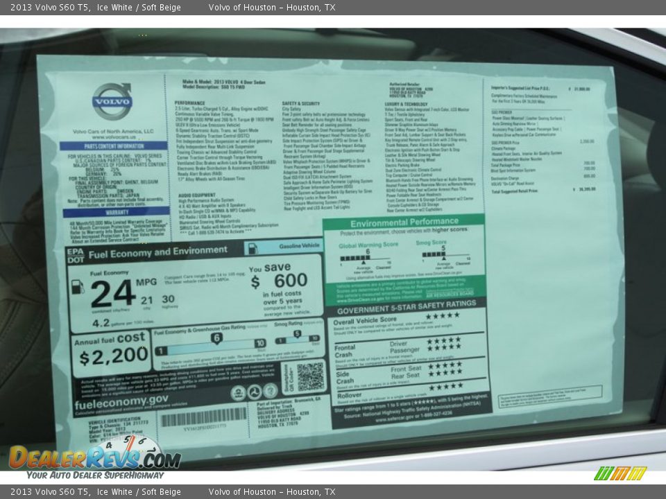 2013 Volvo S60 T5 Window Sticker Photo #28