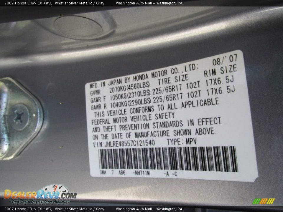 2007 Honda CR-V EX 4WD Whistler Silver Metallic / Gray Photo #19