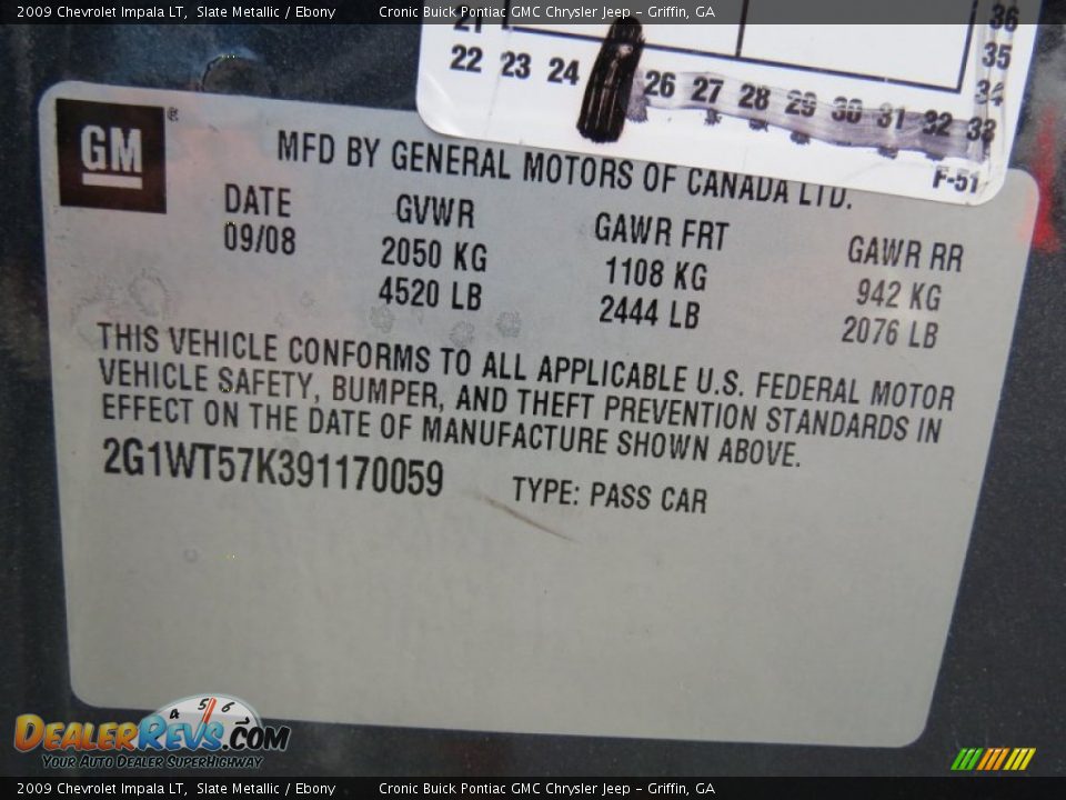 2009 Chevrolet Impala LT Slate Metallic / Ebony Photo #25
