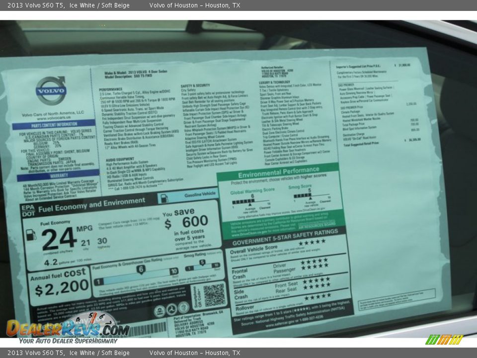 2013 Volvo S60 T5 Ice White / Soft Beige Photo #25